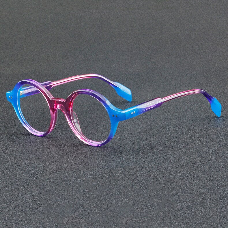 CCspace Unisex Full Rim Round Acetate Eyeglasses 56719 Full Rim CCspace C2BluePink