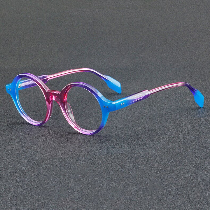 CCspace Unisex Full Rim Round Acetate Eyeglasses 56719 Full Rim CCspace C2BluePink