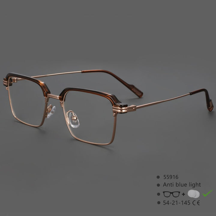 CCspace Men's Full Rim Square Brow Line Alloy Acetate Eyeglasses 55916 Full Rim CCspace GoldTea China