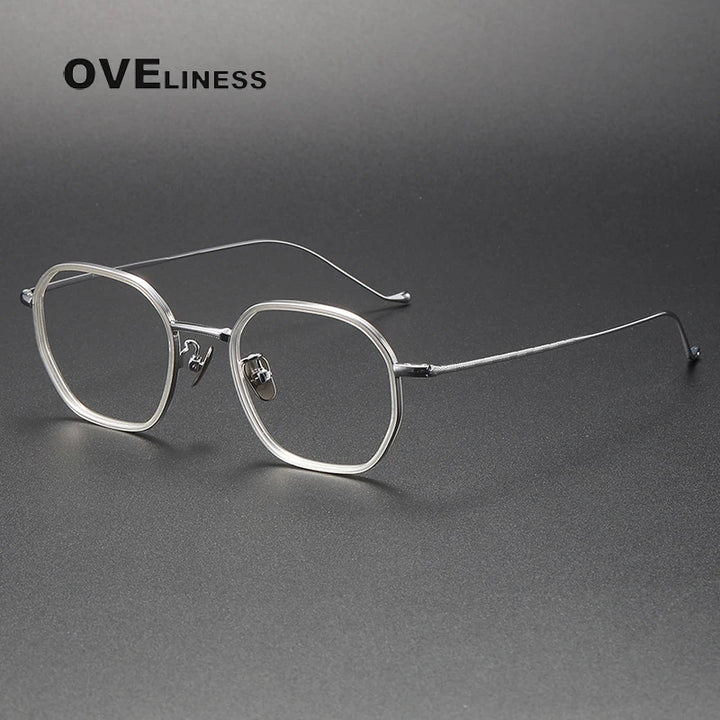 Oveliness Unisex Full Rim Square Acetate Titanium Eyeglasses 8513 Full Rim Oveliness clear silver  