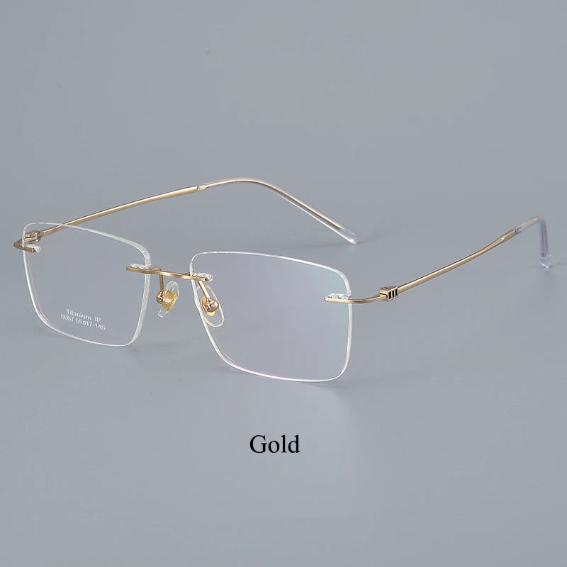 Bclear Unisex Rimless Square Titanium Eyeglasses Rimless Bclear Gold