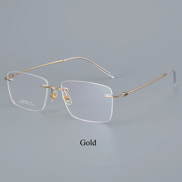 Bclear Unisex Rimless Square Titanium Eyeglasses Rimless Bclear Gold