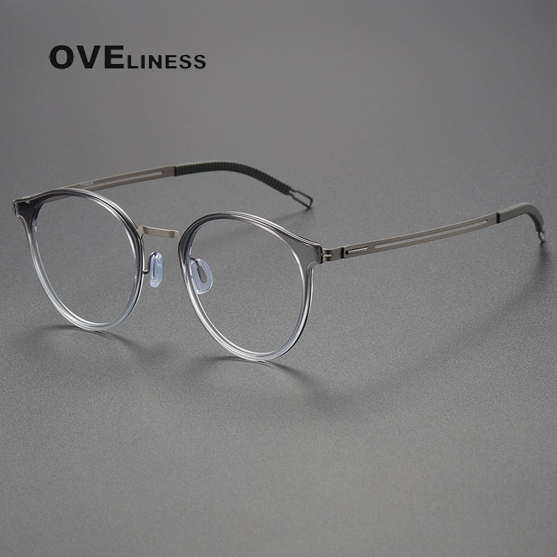 Oveliness Unisex Full Rim Round Titanium Eyeglasses 8202302 Full Rim Oveliness gradient grey gun