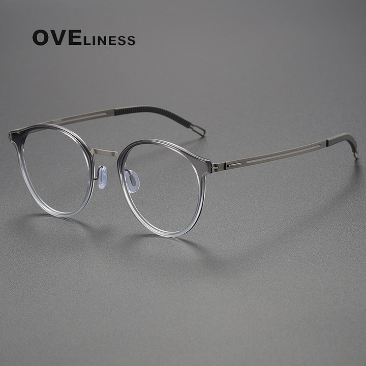 Oveliness Unisex Full Rim Round Titanium Eyeglasses 8202302 Full Rim Oveliness gradient grey gun