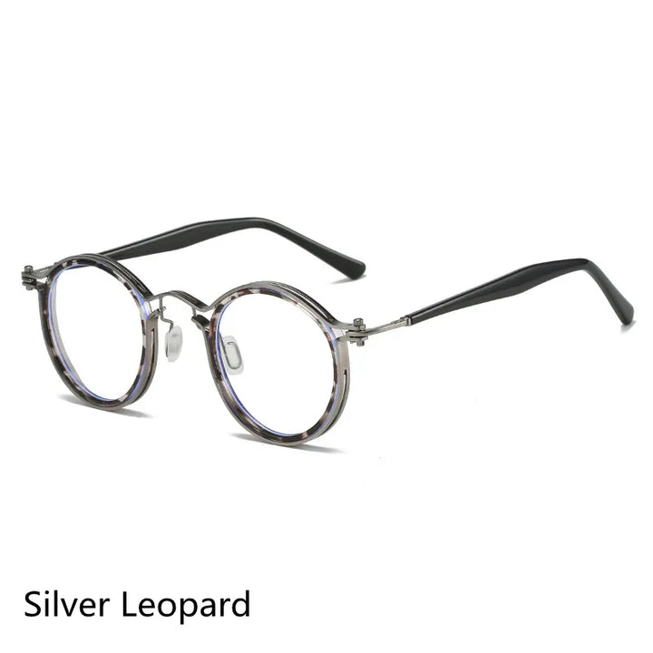 Kocolior Unisex Full Rim Round Alloy Acetate Hyperopic Reading Glasses 2203 Reading Glasses Kocolior Silver Leopard 0