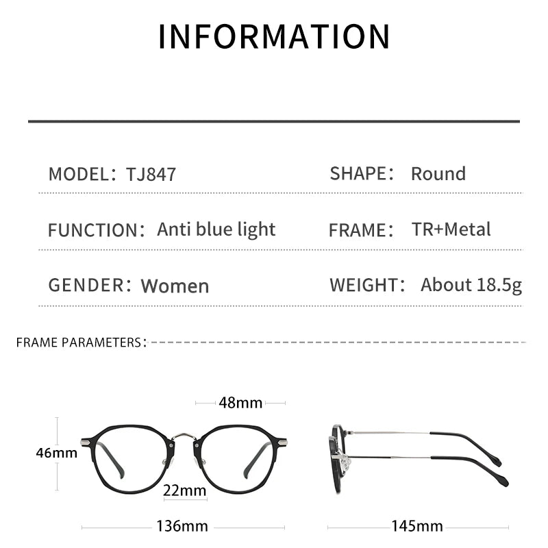 Gmei Women's Full Rim Polygon Round Tr 90 Alloy Eyeglasses 61847