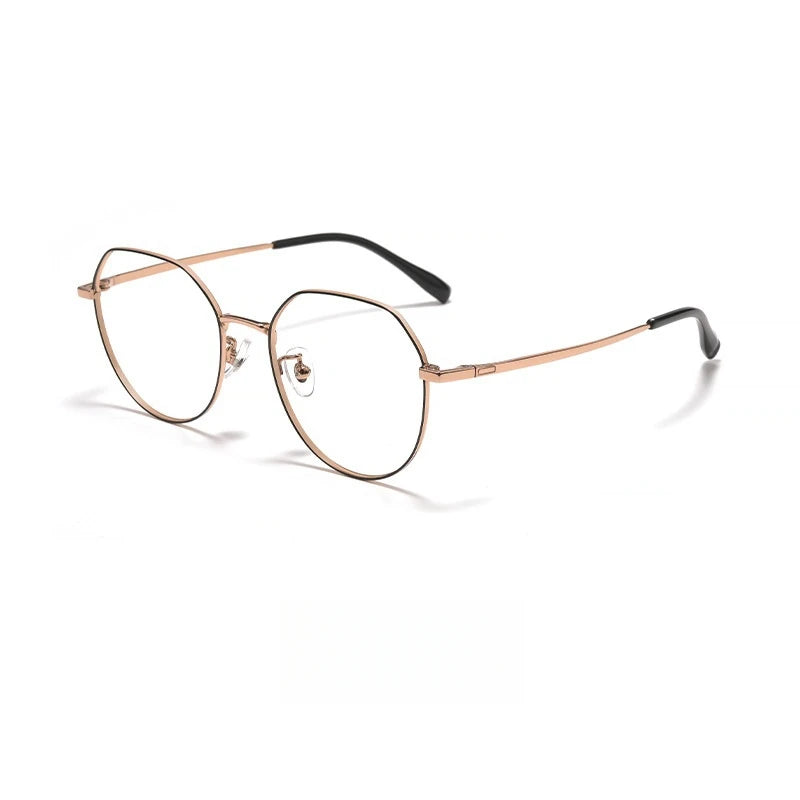 Yimaruili Unisex Full Rim Polygon Titanium Eyeglasses Y0847 Full Rim Yimaruili Eyeglasses Black Rose Gold