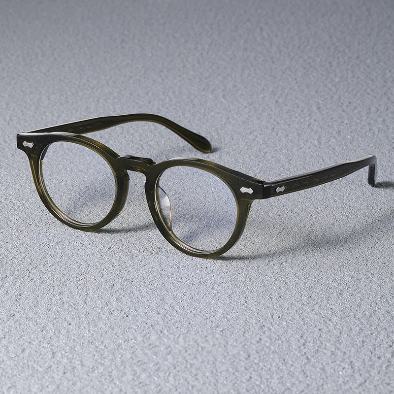 Black Mask Unisex Full Rim Round Acetate Eyeglasses Sh505 Full Rim Black Mask Olive Green
