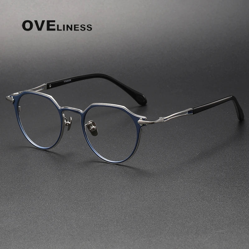 Oveliness Unisex Full Rim Flat Top Round Titanium Eyeglasses 4621 Full Rim Oveliness blue silver  