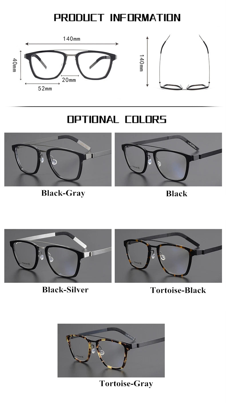 Black Mask Unisex Full Rim Double Bridge Titanium Square Eyeglasses 4507 Full Rim Black Mask