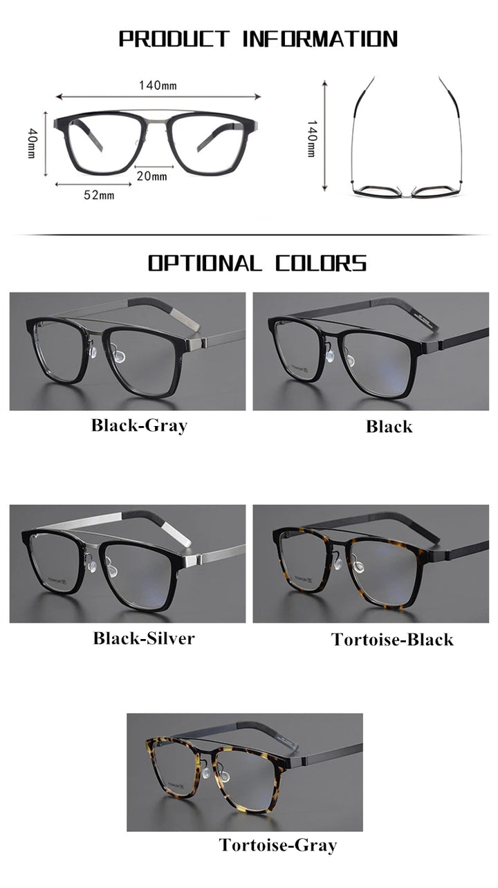 Black Mask Unisex Full Rim Double Bridge Titanium Square Eyeglasses 4507 Full Rim Black Mask
