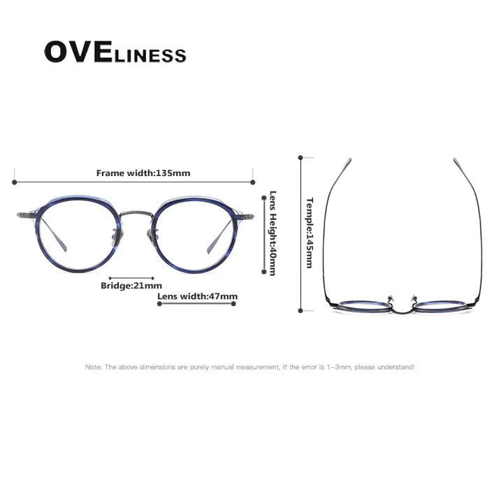 Oveliness Women's Full Rim Round Acetate Titanium Eyeglasses 21414