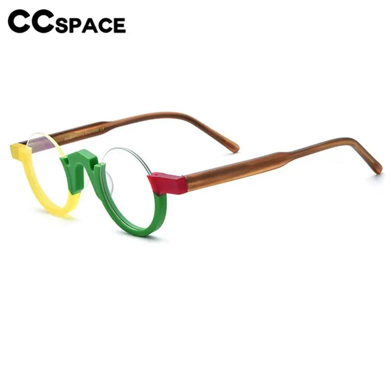 CCspace Unisex Semi Rim Round Acetate Eyeglasses 56887 Semi Rim CCspace