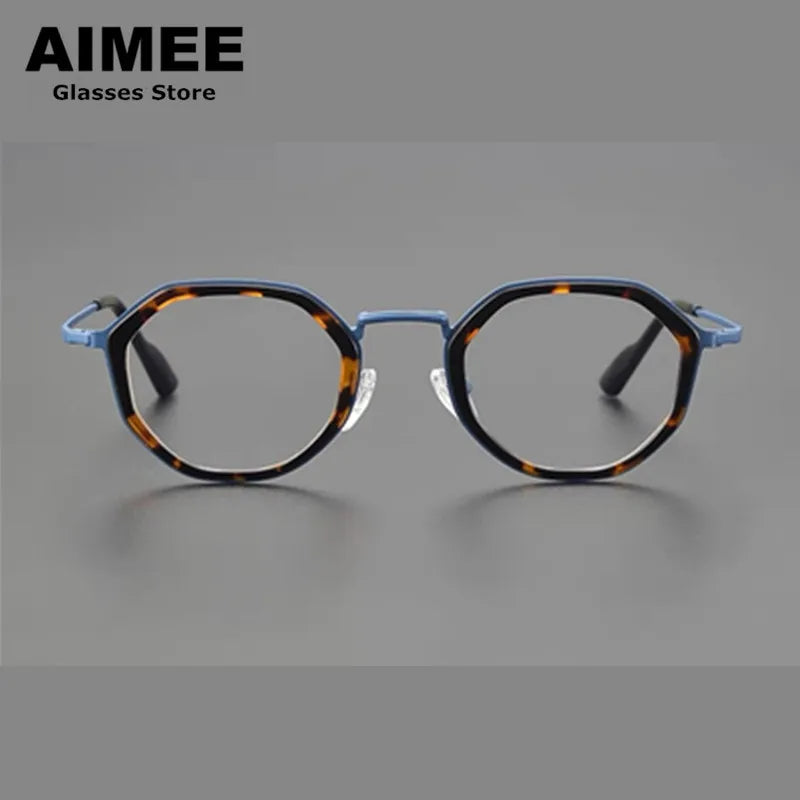 Aimee Unisex Full Rim Round Polygon Titanium Acetate Eyeglasses 14023 Full Rim Aimee