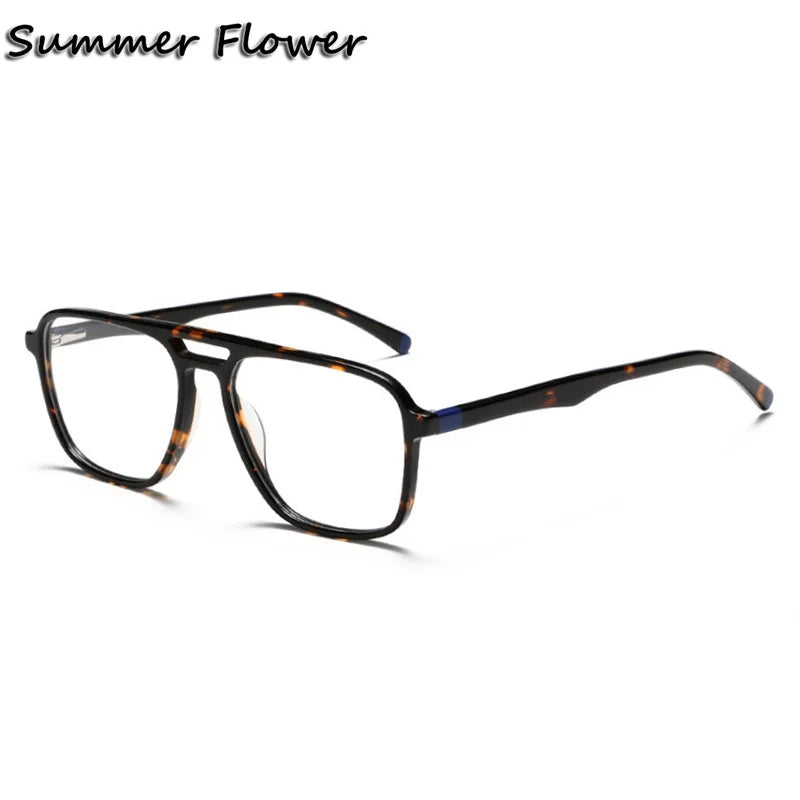 Summer Flower Unisex Full Rim Square Double Bridge Acetate Titanium Eyeglasses 81001 Full Rim Summer Flower Demi