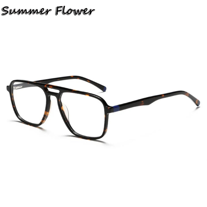 Summer Flower Unisex Full Rim Square Double Bridge Acetate Titanium Eyeglasses 81001 Full Rim Summer Flower Demi