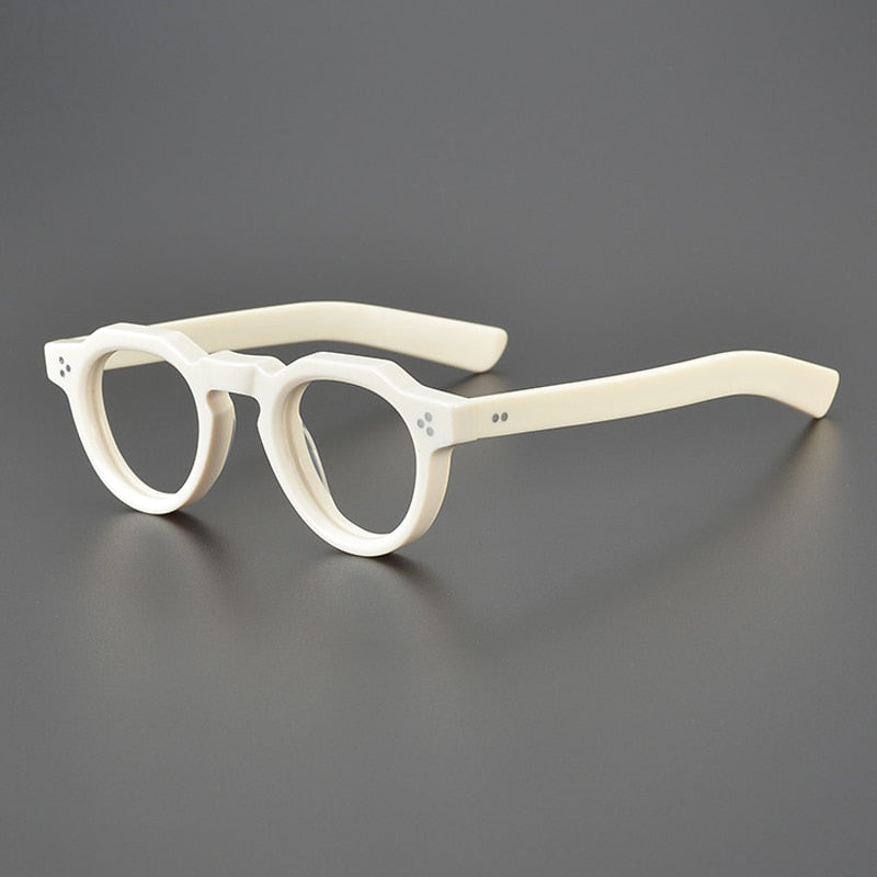 Gatenac Unisex Full Rim Flat Top Round Acetate Eyeglasses Gxyj1054 Full Rim Gatenac White