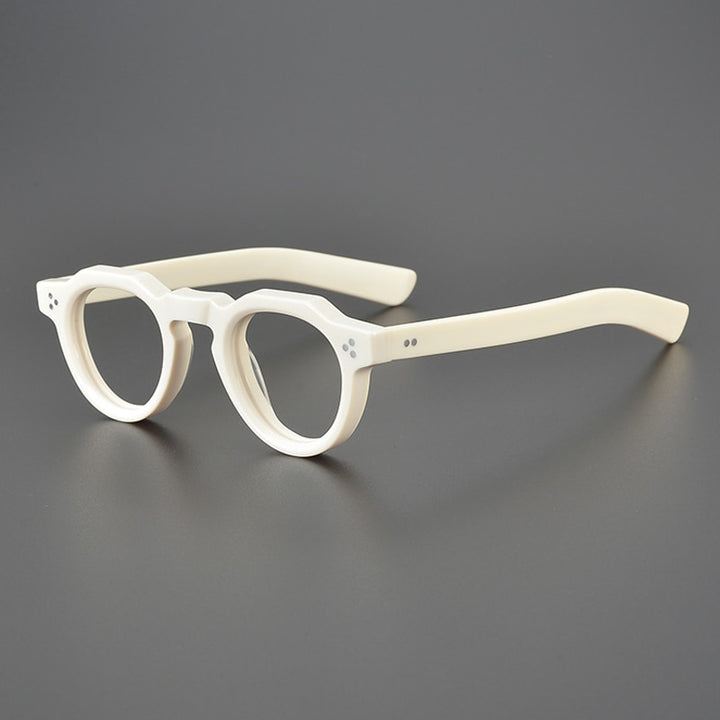 Gatenac Unisex Full Rim Flat Top Round Acetate Eyeglasses Gxyj1054 Full Rim Gatenac White