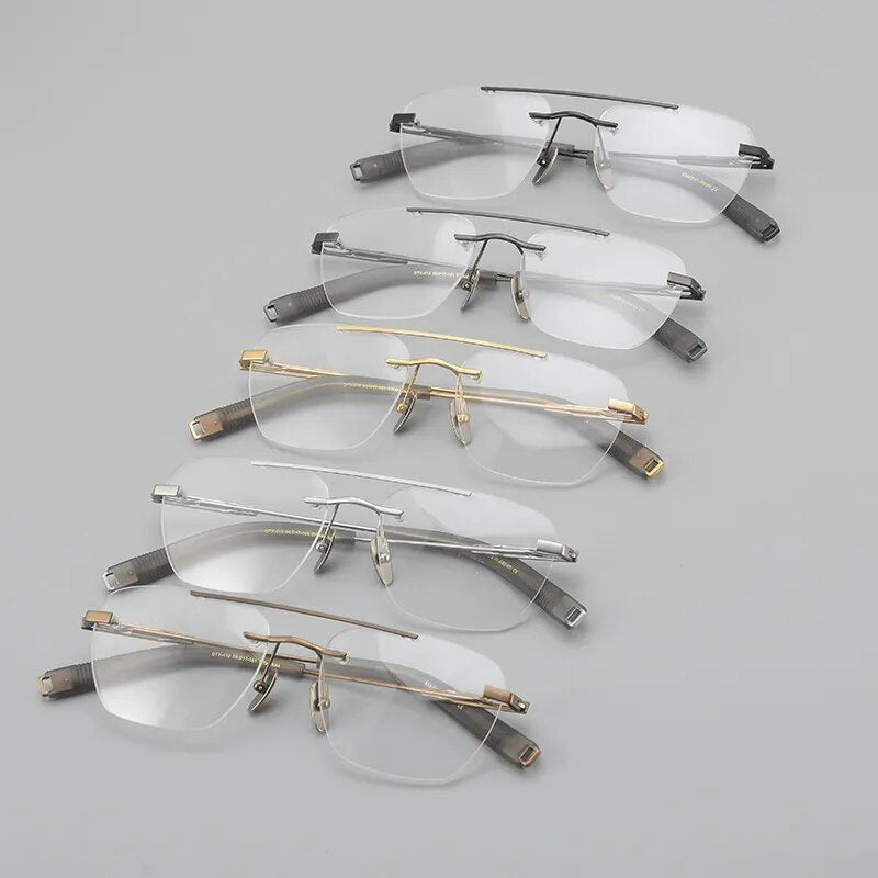 Hdcrafter Unisex Rimless Square Double Bridge Titanium Eyeglasses Dtx419 Rimless Hdcrafter Eyeglasses