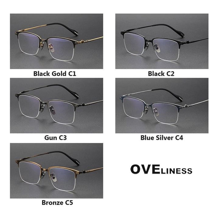 Oveliness Unisex Semi Rim Square Titanium Acetate Eyeglasses 70802 Full Rim Oveliness