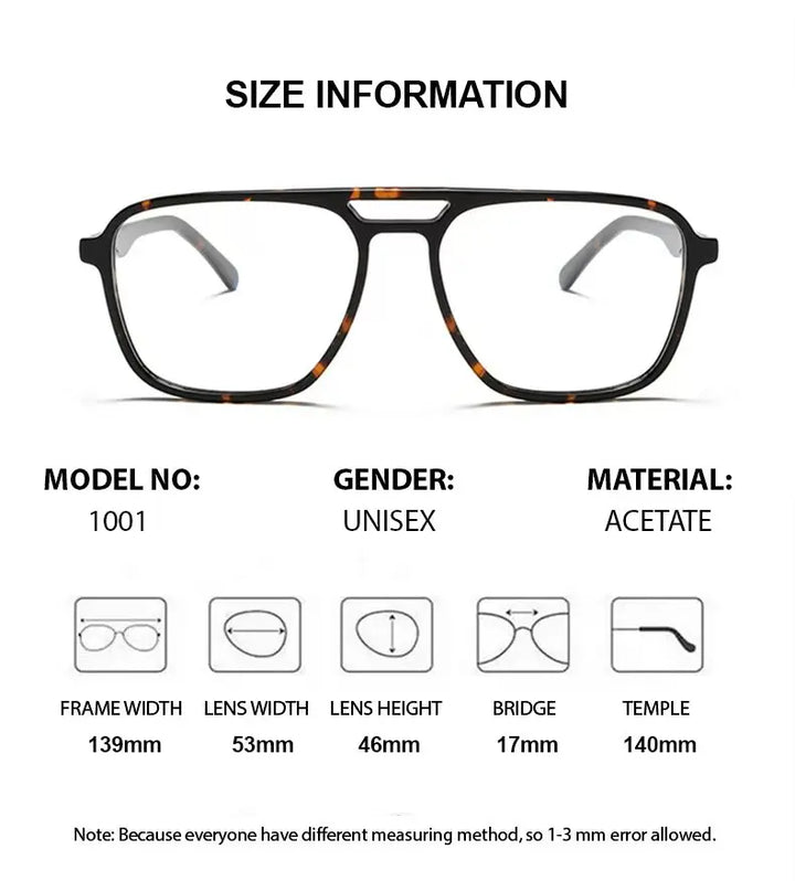 Summer Flower Unisex Full Rim Square Double Bridge Acetate Titanium Eyeglasses 81001 Full Rim Summer Flower