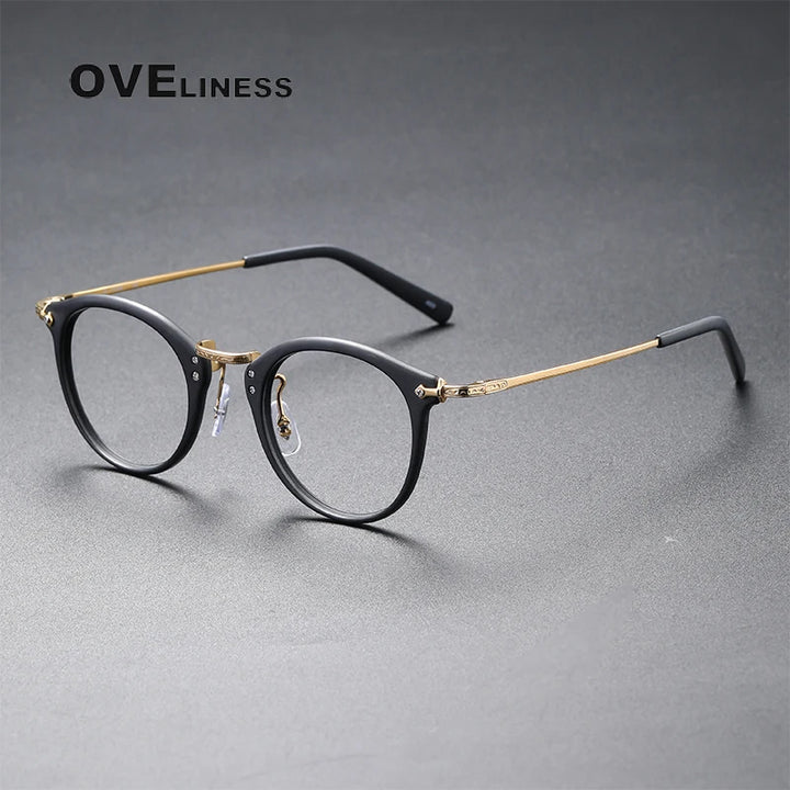 Oveliness Unisex Full Rim Round Acetate Titanium Eyeglasses C805 Full Rim Oveliness matte black gold