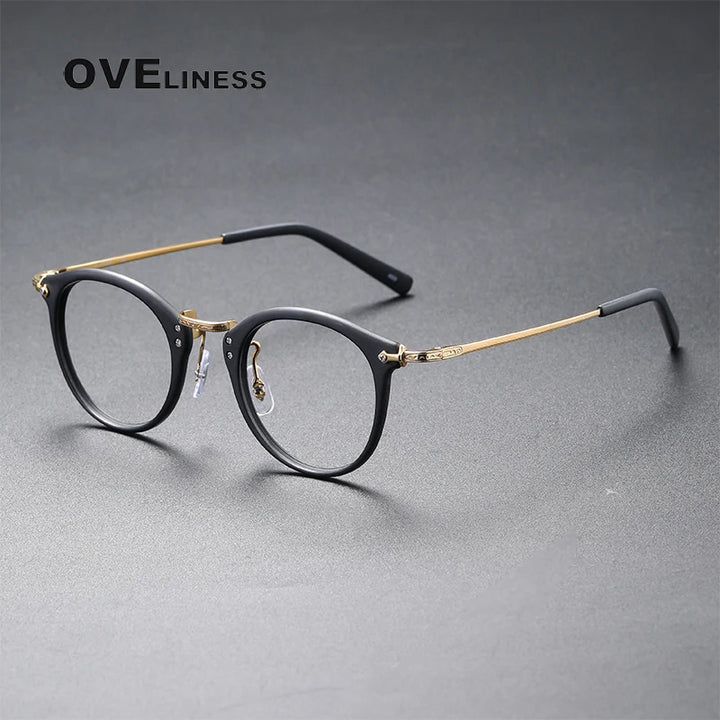Oveliness Unisex Full Rim Round Acetate Titanium Eyeglasses C805 Full Rim Oveliness matte black gold  