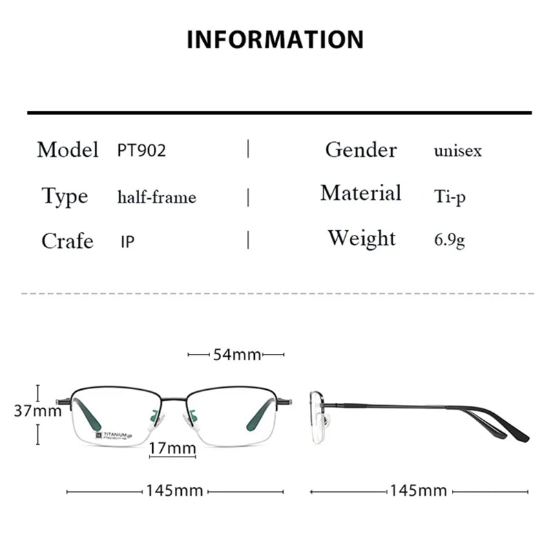 Hotochki Men's Semi Rim Square  Titanium Eyeglasses 90224