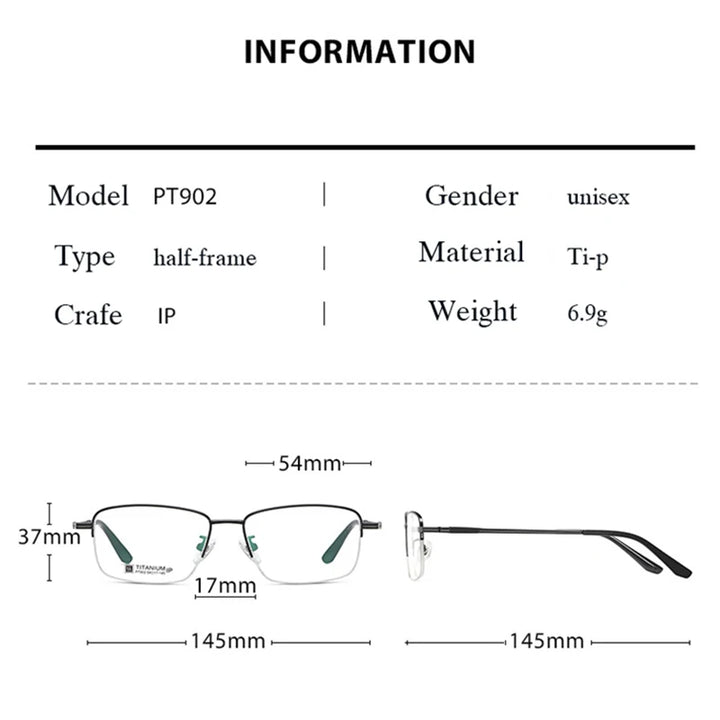 Hotochki Men's Semi Rim Square  Titanium Eyeglasses 90224