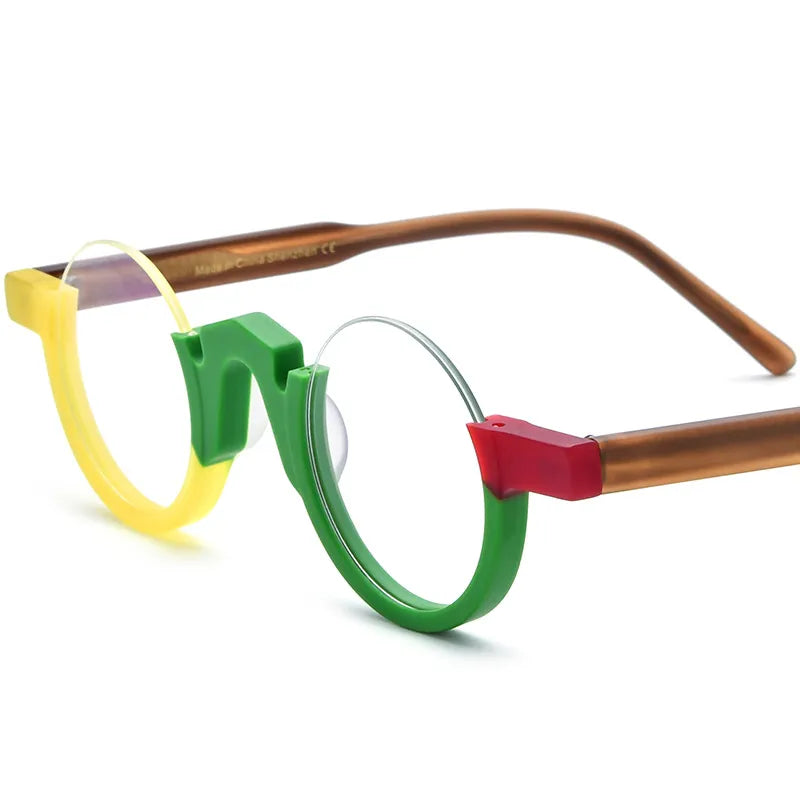 CCspace Unisex Semi Rim Round Acetate Eyeglasses 56887 Semi Rim CCspace C2YellowGreen