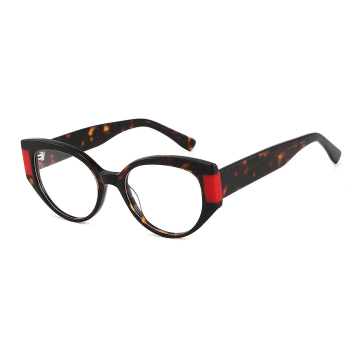 CCspace Unisex Full Rim Cat Eye Acetate Titanium Eyeglasses 57203 Full Rim CCspace C2Leopard