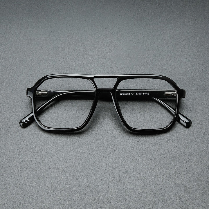 Gatenac Unisex Full Rim Square Double Bridge Acetate Eyeglasses Gxyj1099 Full Rim Gatenac