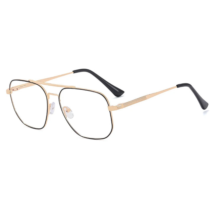 CCspace Unisex Full Rim Large Square Double Bridge Alloy Eyeglasses 57238 Full Rim CCspace C5BlackGold