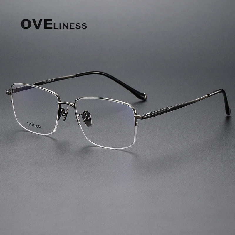 Oveliness Men's Semi Rim Square Titanium Eyeglasses 80903 Semi Rim Oveliness gun  