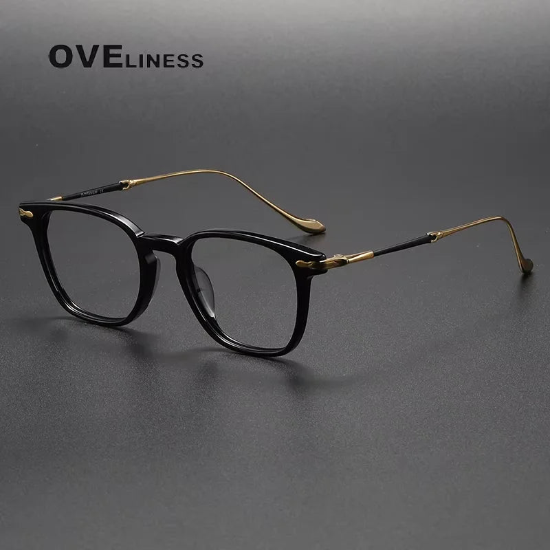 Oveliness Women's Full Rim Square Acetate Titanium Eyeglasses 82052
