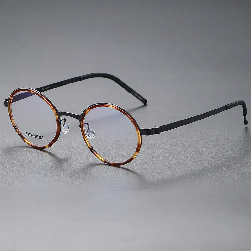 Black Mask Women's Full Rim Round Screwless Titanium Eyeglasses 49707 Full Rim Black Mask Tortoise-Black