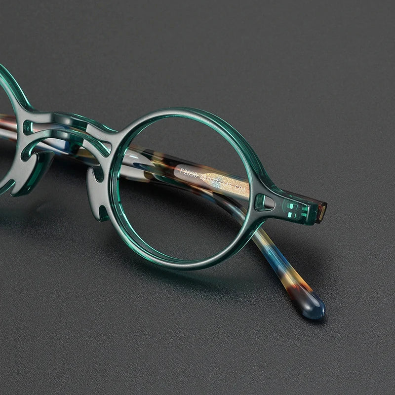 Yujo Men's Full Rim Small Round Double Bridge Acetate Eyeglasses 2058e Full Rim Yujo