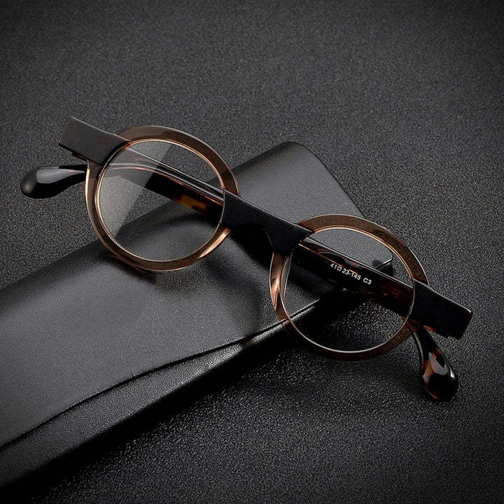 Black Mask Unisex Full Rim Small Round Acetate Eyeglasses 19231 Full Rim Black Mask