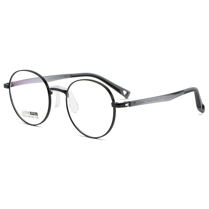 Yimaruili Unisex Youth's Full Rim Round Tr 90 Alloy Eyeglasses 7510S Full Rim Yimaruili Eyeglasses Black