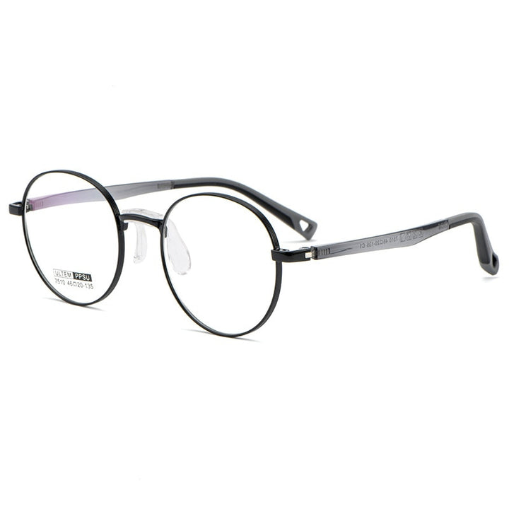 Yimaruili Unisex Youth's Full Rim Round Tr 90 Alloy Eyeglasses 7510S Full Rim Yimaruili Eyeglasses Black  