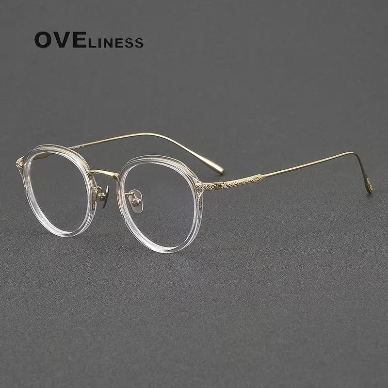 Oveliness Women's Full Rim Round Acetate Titanium Eyeglasses 21414