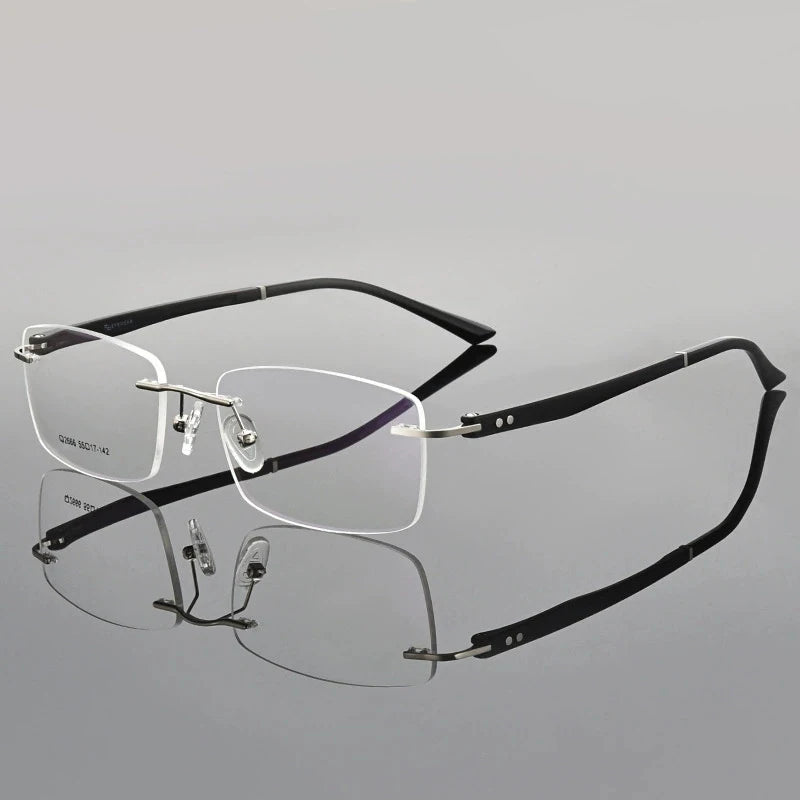 Hdcrafter Unisex Rimless Square Titanium Eyeglasses 82666 Rimless Hdcrafter Eyeglasses Silver