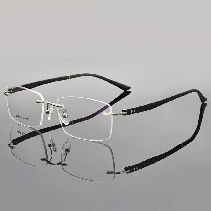 Hdcrafter Unisex Rimless Square Titanium Eyeglasses 82666 Rimless Hdcrafter Eyeglasses Silver