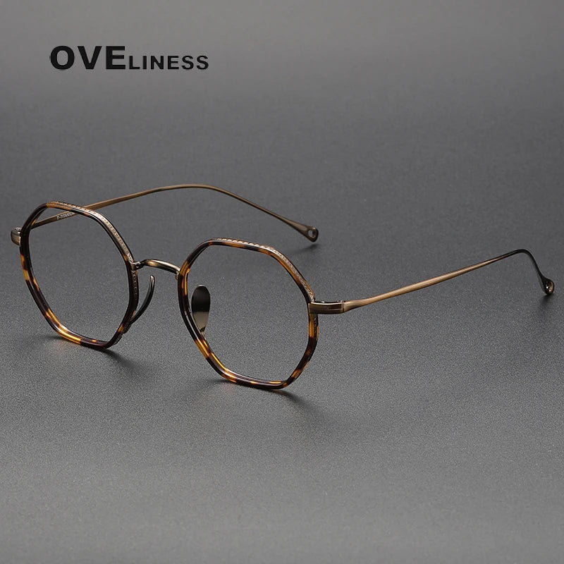 Oveliness Unisex Full Rim Polygon Titanium Acetate Eyeglasses O7311 Full Rim Oveliness tortoise bronze
