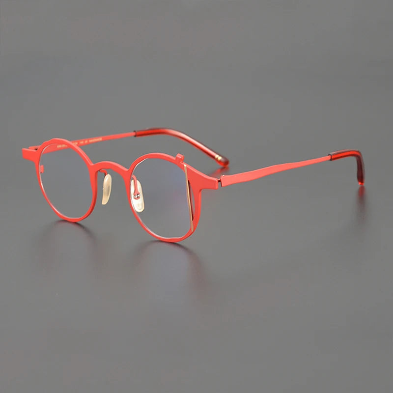 Gatenac Unisex Full Rim Round Titanium Eyeglasses Gxyj1220 Full Rim Gatenac Red
