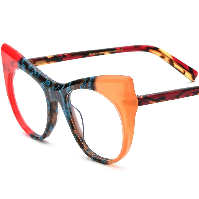 CCspace Unisex Full Rim Round Cat Eye Acetate Eyeglasses 56923 Full Rim CCspace C3RedOrange