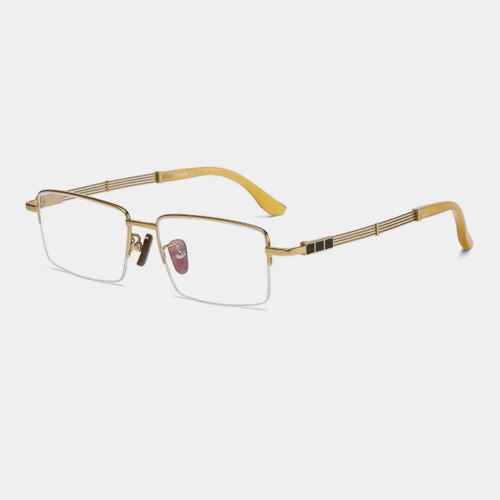 Gatenac Men's Semi Rim Square Titanium Horn Temple Eyeglasses Gxyj1498 Semi Rim Gatenac Gold