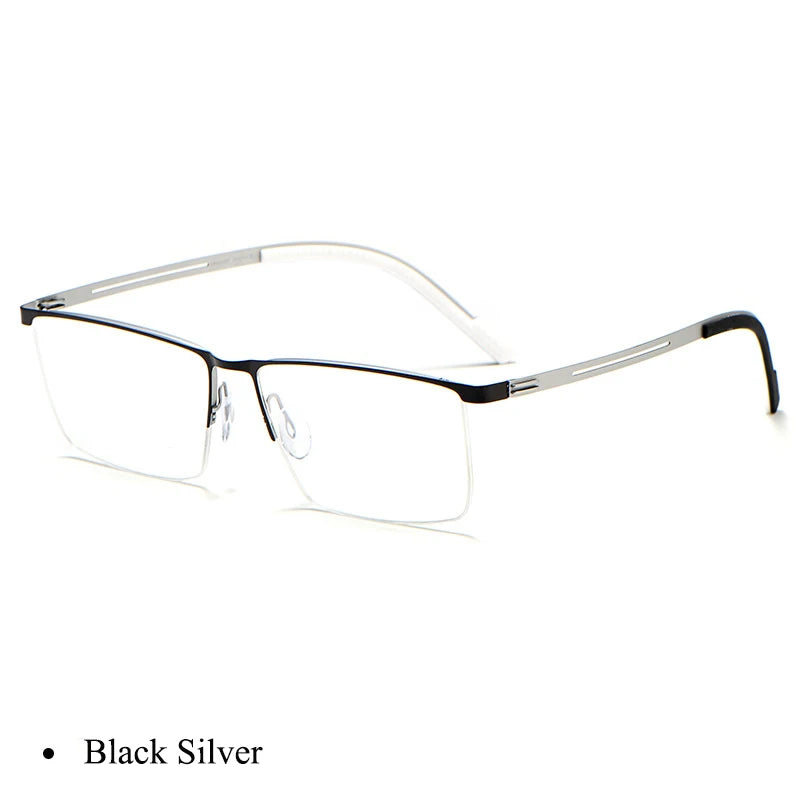 Bclear Men's Semi Rim Square Brow Line Titanium Eyeglasses 0129 Semi Rim Bclear Black Silver