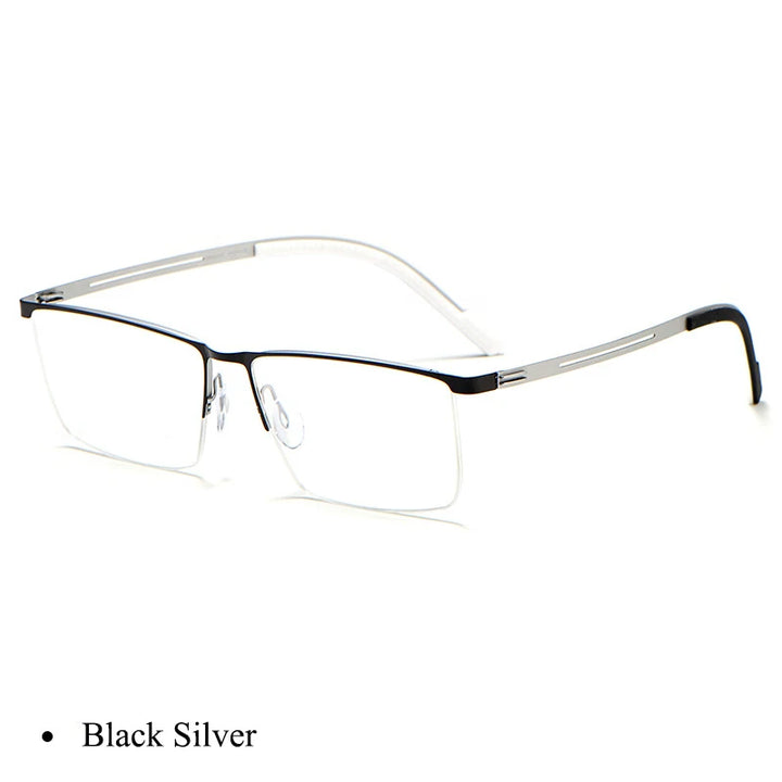 Bclear Men's Semi Rim Square Brow Line Titanium Eyeglasses 0129 Semi Rim Bclear Black Silver