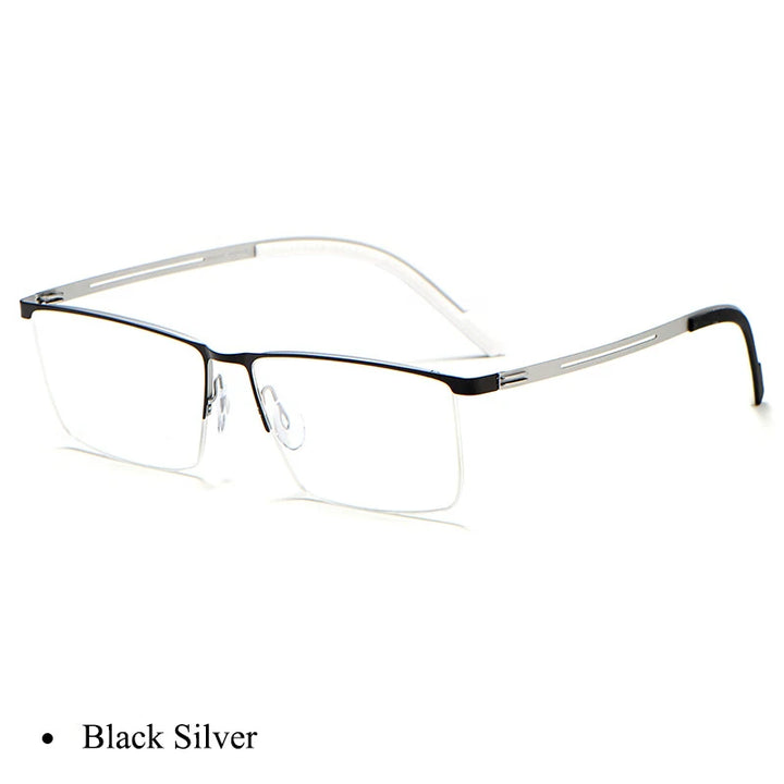 Bclear Men's Semi Rim Square Brow Line Titanium Eyeglasses 0129 Semi Rim Bclear Black Silver  